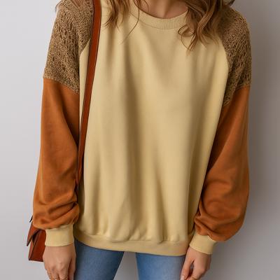 Love Kuza Rust Contrast Lace Sleeve Sweatshirt