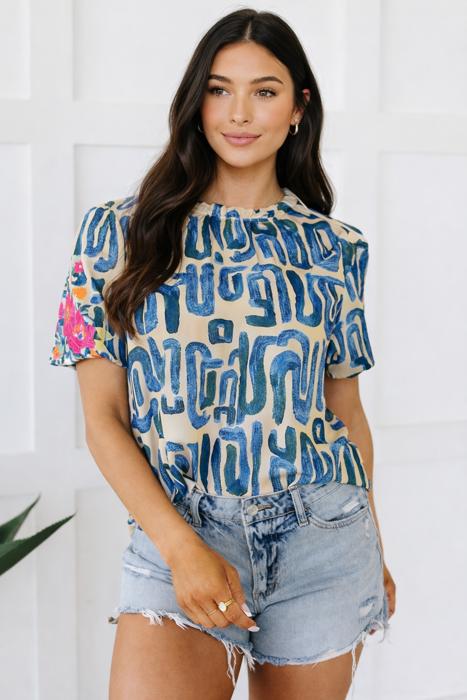 - Azure Scribble Bloom Top