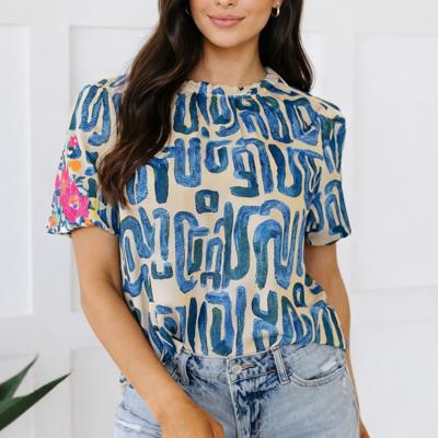 - Azure Scribble Bloom Top