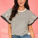  <.> - Mono Stripe Lace Flutter Top