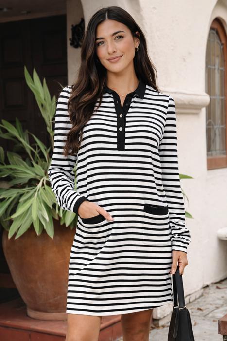  - Monochrome Breton Polo Dress