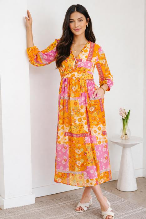 - Sunset Patchwork Maxi Dress