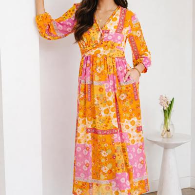 - Sunset Patchwork Maxi Dress