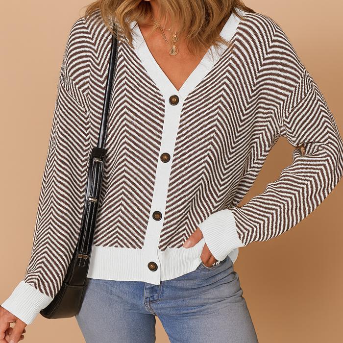 Love Kuza - Cocoa Chevron Charm Cardigan