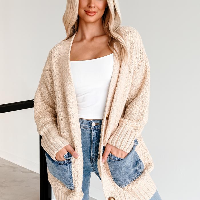 Love Kuza - Cozy Contrast Denim Pocket Cardigan