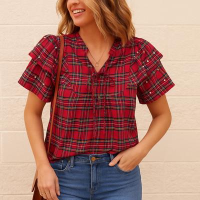 Love Kuza - Festive Pearl Tartan Blouse