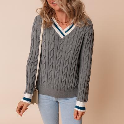 Love Kuza - Varsity Charm Cable Knit Sweater