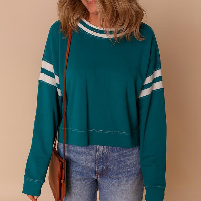 Love Kuza - Evergreen Varsity Stripe Sweatshirt