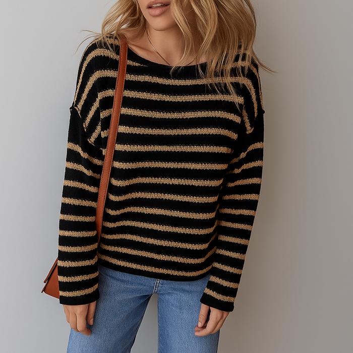 Love Kuza - Timeless Striped Knit Pullover Sweater
