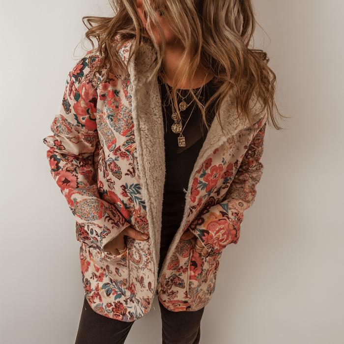 Love Kuza - Boho Bloom Sherpa Jacket