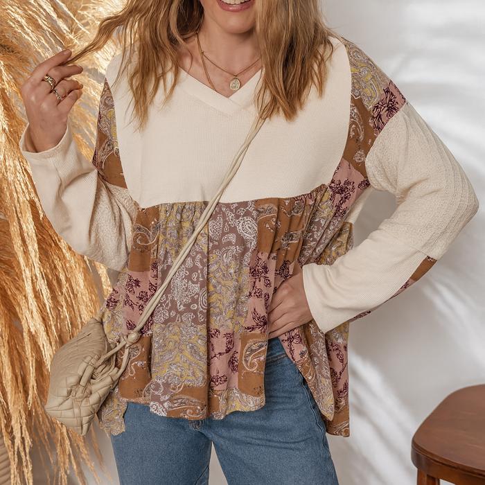 Love Kuza - Paisley Patchwork Waffle Top