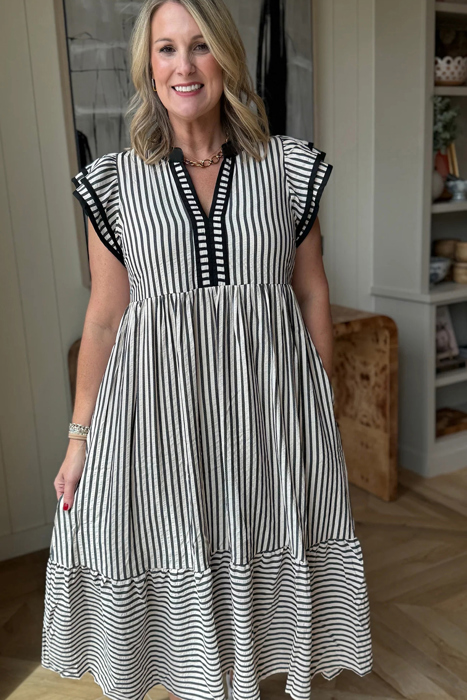 <.>- Breton Ruffle Breeze Midi Dress