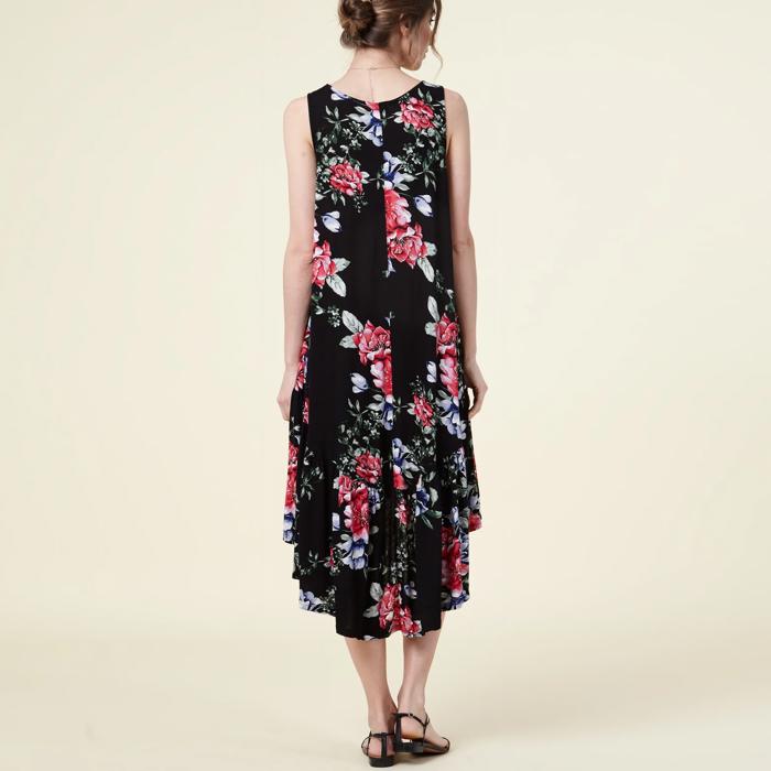 SALE!  Last Piece - Size S - only -Love Kuza - Made in USA - Black Floral Drop-Waist Dress
