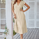 Beige Small Love Kuza Ruffled Grace Midi Dress