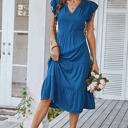 Blue Small Love Kuza Ruffled Grace Midi Dress