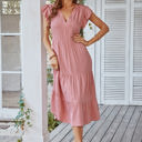 Pink Small Love Kuza Ruffled Grace Midi Dress