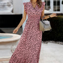 Pink Small Love Kuza Ruffled Cap Sleeves Surplice Maxi Dress