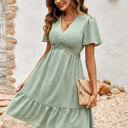 Light Green Small Love Kuza Swiss Dots Bell Sleeves Dress