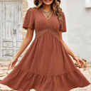 Rust Small Love Kuza Swiss Dots Bell Sleeves Dress