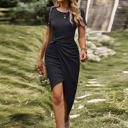 Black Small Love Kuza Twisted Front Asymmetrical Fitted Dress