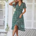 Green Small Love Kuza Floral Flounce Midi Dress