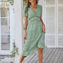 Light Green Large Love Kuza Floral Flounce Midi Dress