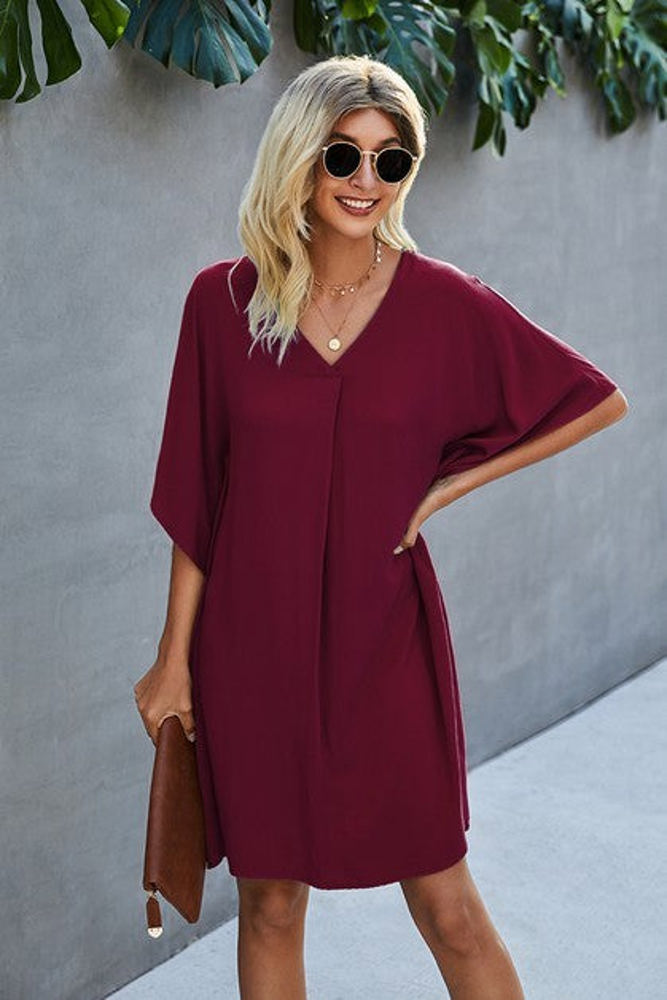 Love Kuza V Neck Dolman Sleeves Dress