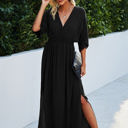 Black Large Love Kuza V-Neck Dolman Sleeves Maxi Dress