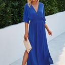 Blue Small Love Kuza V-Neck Dolman Sleeves Maxi Dress