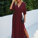 Wine Small Love Kuza V-Neck Dolman Sleeves Maxi Dress