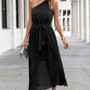 Black Medium Love Kuza One Shoulder Pleated Maxi Dress