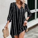 Black Small Love Kuza Geo Striped Tab Sleeve Tunic Dress