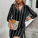 Black Small Love Kuza Geo Striped Tab Sleeve Tunic Dress