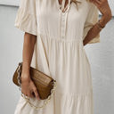 Beige Small Love Kuza Cascade Ruffle Sleeve A-Line Dress