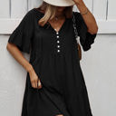 Black Small Love Kuza Cascade Ruffle Sleeve A-Line Dress