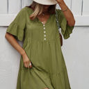 Light Green Small Love Kuza Cascade Ruffle Sleeve A-Line Dress