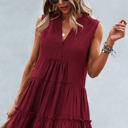 Wine Large Love Kuza Verve V-Neck Tiered Dress