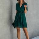 Green Small Love Kuza Ruffle Romance Wrap Dress