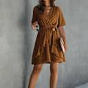 KHAKI Small Love Kuza Ruffle Romance Wrap Dress