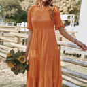 Orange Size 2 Love Kuza Bell Sleeves Easy Tiered Midi Dress