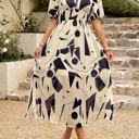 Beige Medium Love Kuza Bold Prints Puffy Sleeves Midi Dress