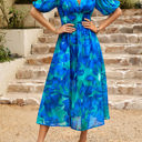 Blue Small Love Kuza Bold Prints Puffy Sleeves Midi Dress