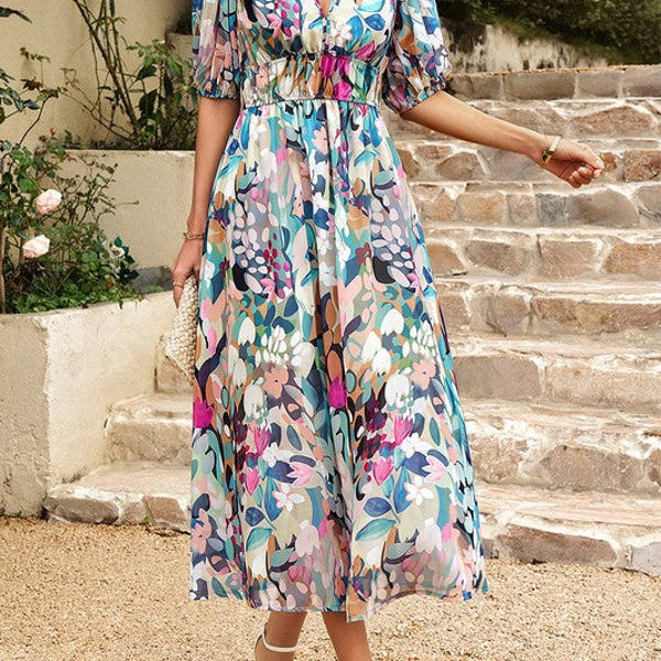 Love Kuza Bold Prints Puffy Sleeves Midi Dress | Jane.com