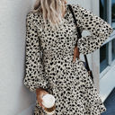 Beige Black Dot Large Love Kuza Abstract Dots Long Sleeve Dress 