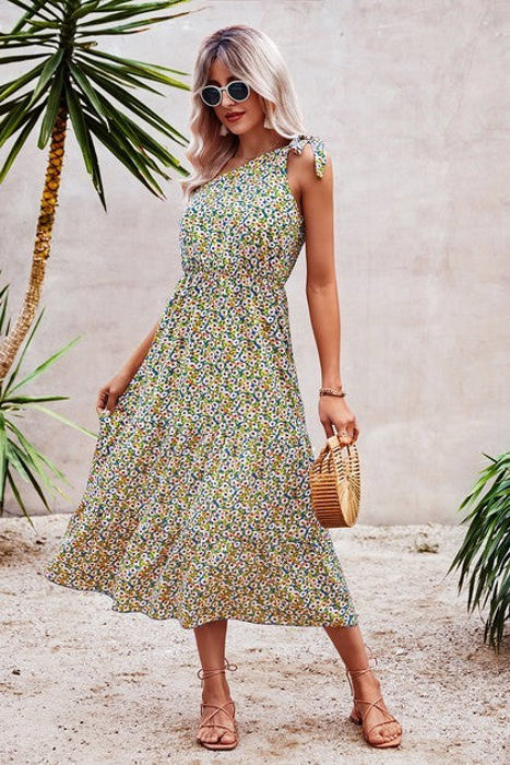 Love Kuza Blooming Asymmetry Midi Dress