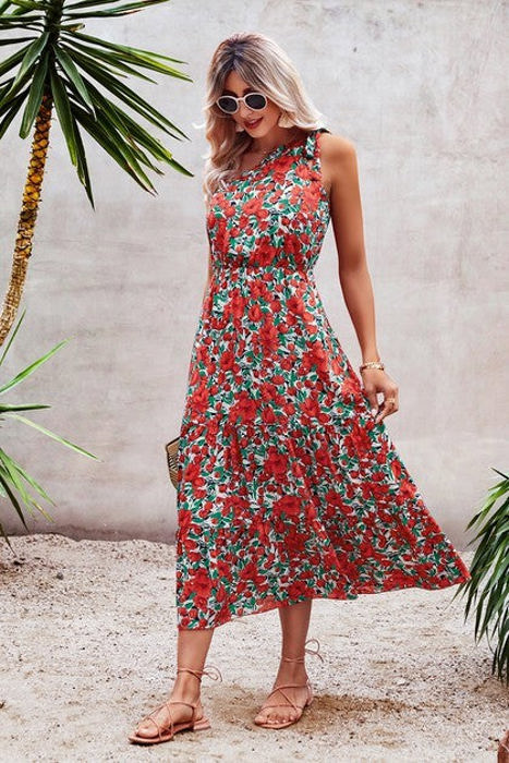 Love Kuza Blooming Asymmetry Midi Dress