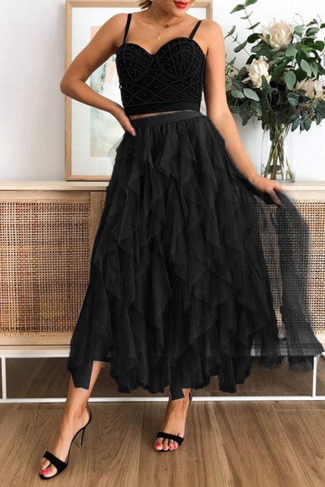 Love Kuza Tulle Tulle Tiered Maxi Skirt