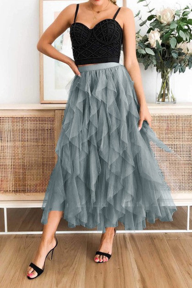 Love Kuza Tulle Tulle Tiered Maxi Skirt