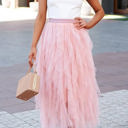 Pink Small Love Kuza Tulle Tulle Tiered Maxi Skirt