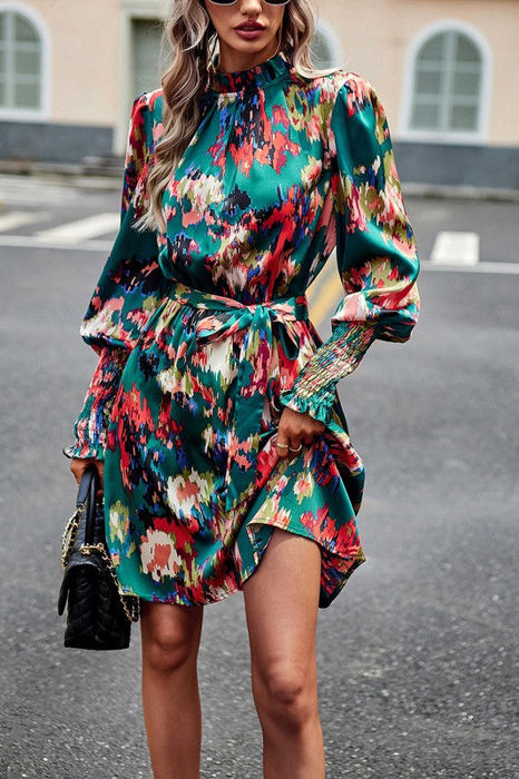 Love Kuza Artsy Floral Tie Waist Dress 